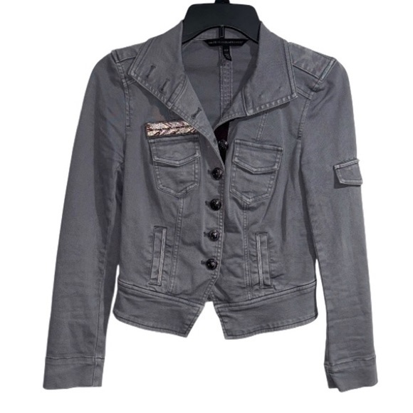 White House black market jacket Stylish Gray military 00 petite button down - Picture 1 of 4